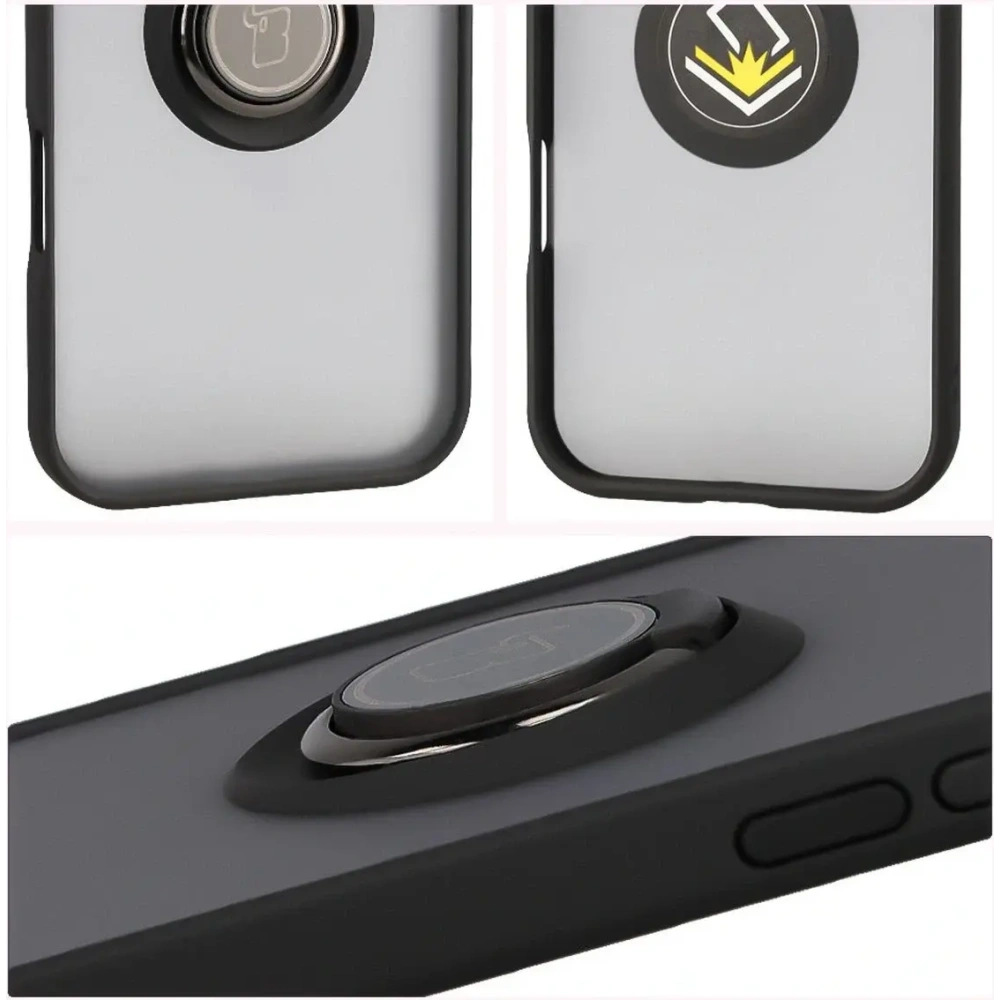 Etui z uchwytem na palec Bizon Case Hybrid Ring do Apple iPhone Air przydymione z czarną ramką