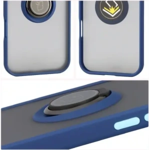 Etui z uchwytem na palec Bizon Case Hybrid Ring do Apple iPhone 17 Air przydymione z granatową ramką
