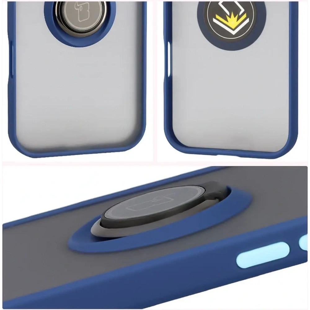 Etui z uchwytem na palec Bizon Case Hybrid Ring do Apple iPhone Air przydymione z granatową ramką