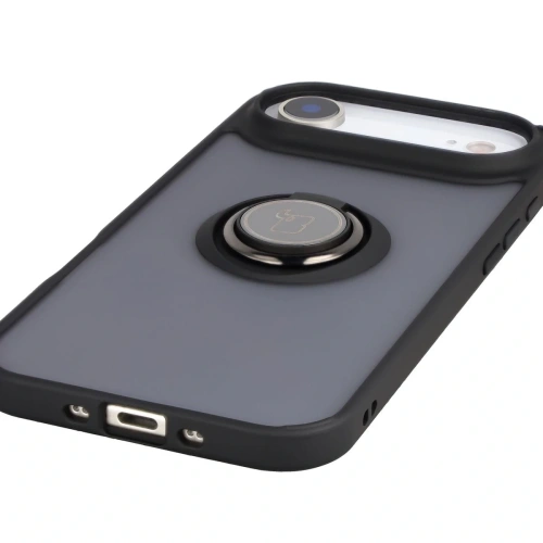 Etui z uchwytem na palec Bizon Case Hybrid Ring do Apple iPhone 17 Air przydymione z czarną ramką