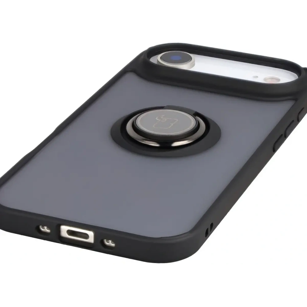 Etui z uchwytem na palec Bizon Case Hybrid Ring do Apple iPhone Air przydymione z czarną ramką