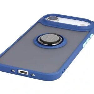 Etui z uchwytem na palec Bizon Case Hybrid Ring do Apple iPhone 17 Air przydymione z granatową ramką