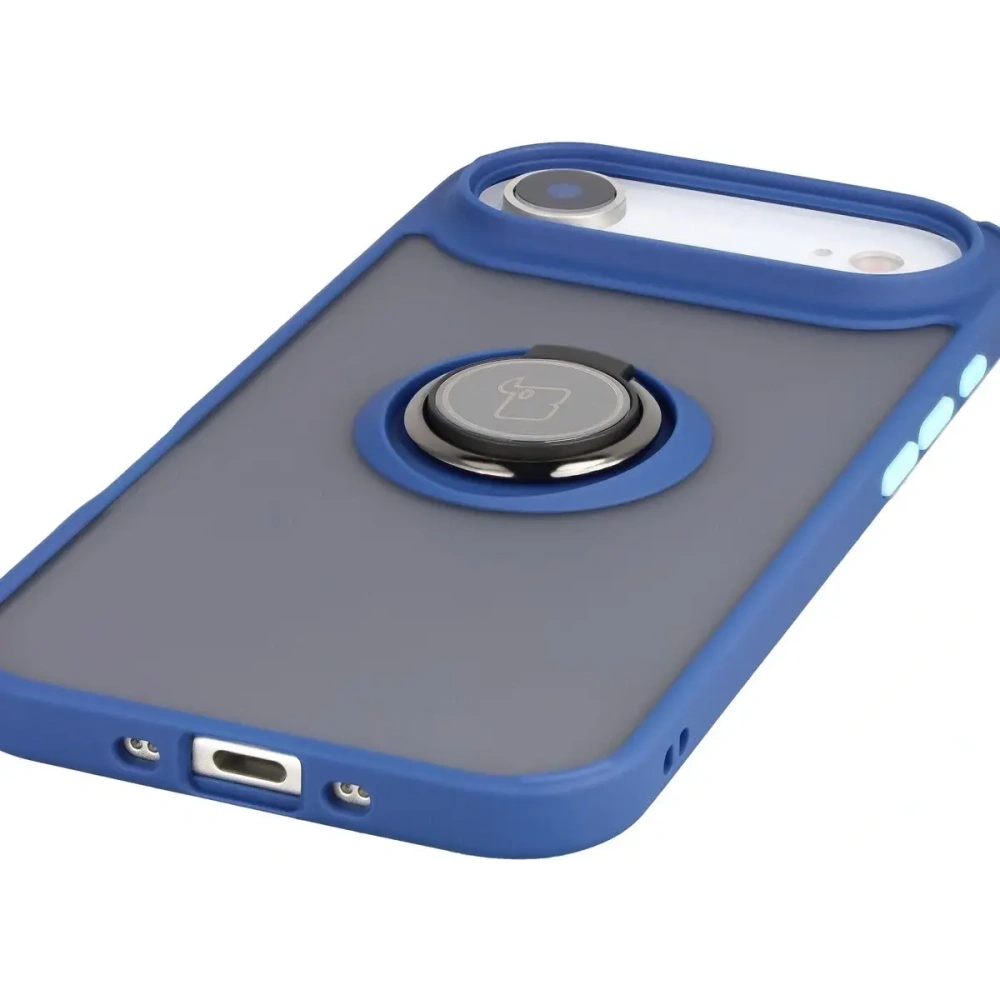 Etui z uchwytem na palec Bizon Case Hybrid Ring do Apple iPhone Air przydymione z granatową ramką