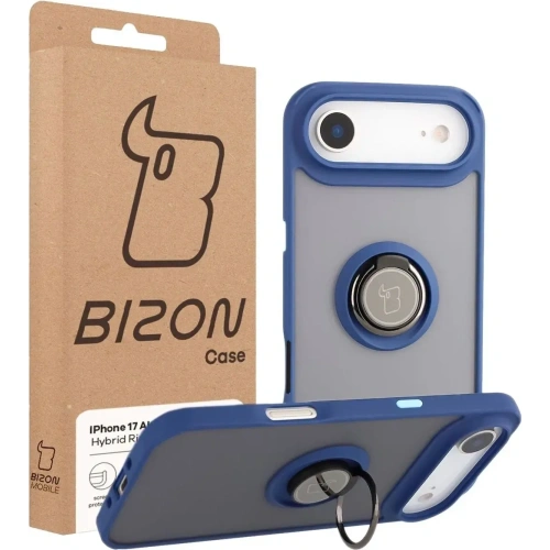 Etui z uchwytem na palec Bizon Case Hybrid Ring do Apple iPhone 17 Air przydymione z granatową ramką