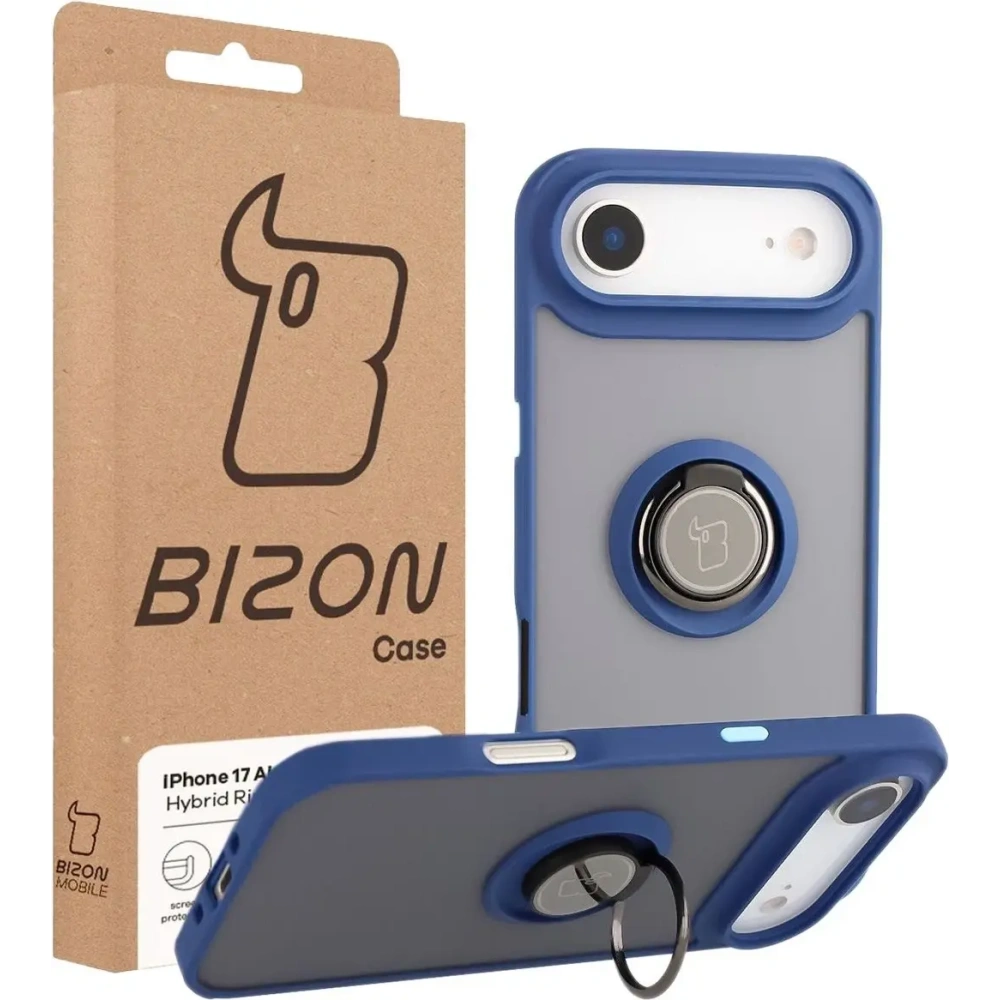 Etui z uchwytem na palec Bizon Case Hybrid Ring do Apple iPhone Air przydymione z granatową ramką