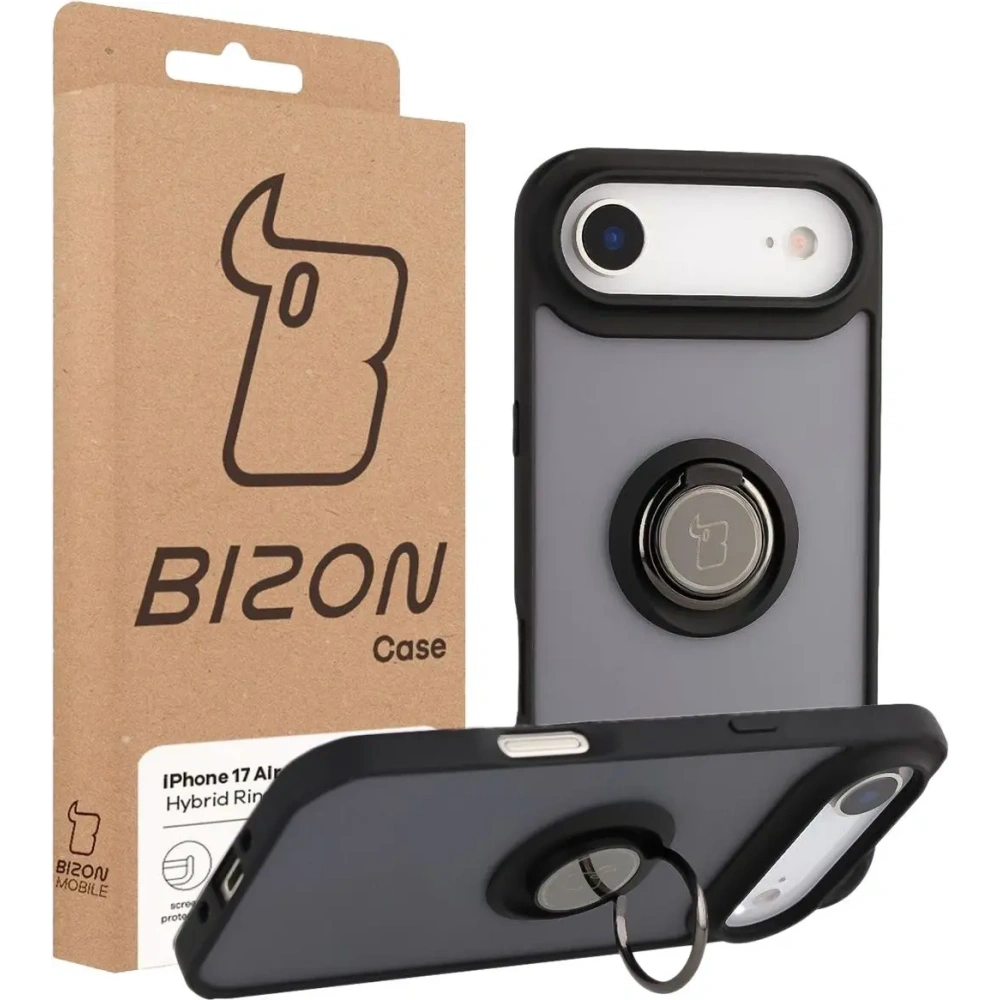 Etui z uchwytem na palec Bizon Case Hybrid Ring do Apple iPhone Air przydymione z czarną ramką