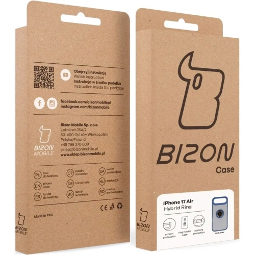 Etui z uchwytem na palec Bizon Case Hybrid Ring do Apple iPhone 17 Air przydymione z granatową ramką