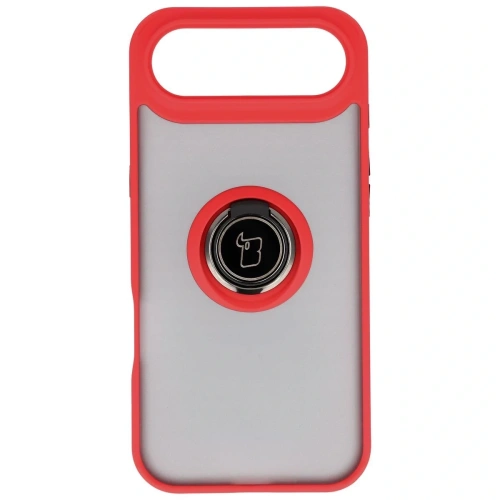 Etui z uchwytem na palec Bizon Case Hybrid Ring do Apple iPhone 17 Air przydymione z czerwoną ramką