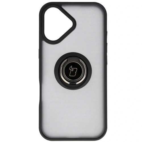 Etui z uchwytem na palec Bizon Case Hybrid Ring do Apple iPhone 17 przydymione z czarną ramką
