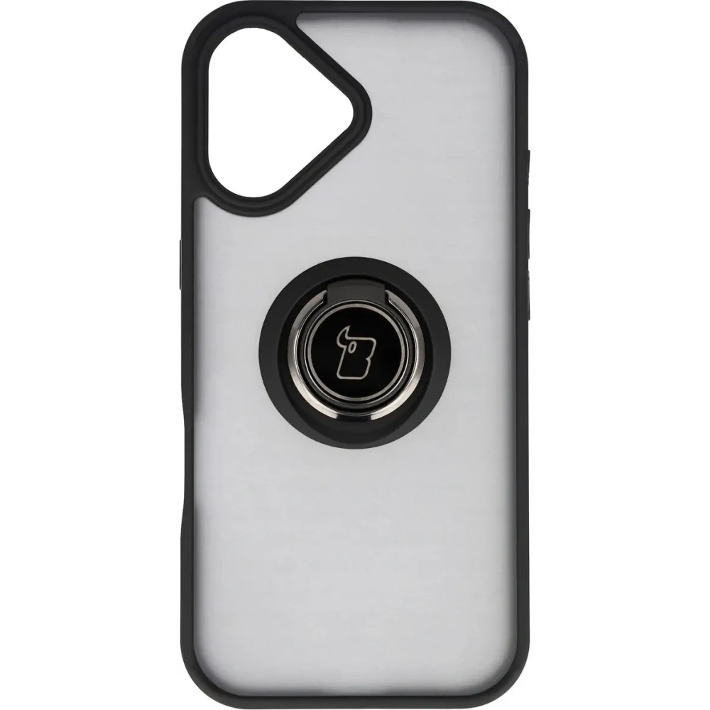 Etui z uchwytem na palec Bizon Case Hybrid Ring do Apple iPhone 17 przydymione z czarną ramką