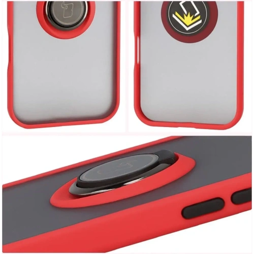 Etui z uchwytem na palec Bizon Case Hybrid Ring do Apple iPhone 17 Air przydymione z czerwoną ramką