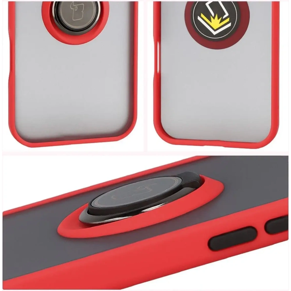 Etui z uchwytem na palec Bizon Case Hybrid Ring do Apple iPhone Air przydymione z czerwoną ramką