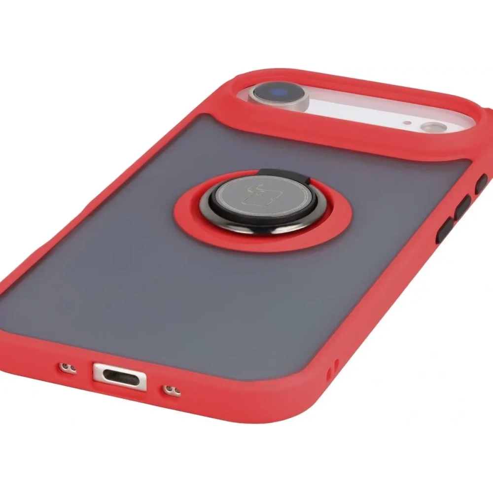 Etui z uchwytem na palec Bizon Case Hybrid Ring do Apple iPhone Air przydymione z czerwoną ramką
