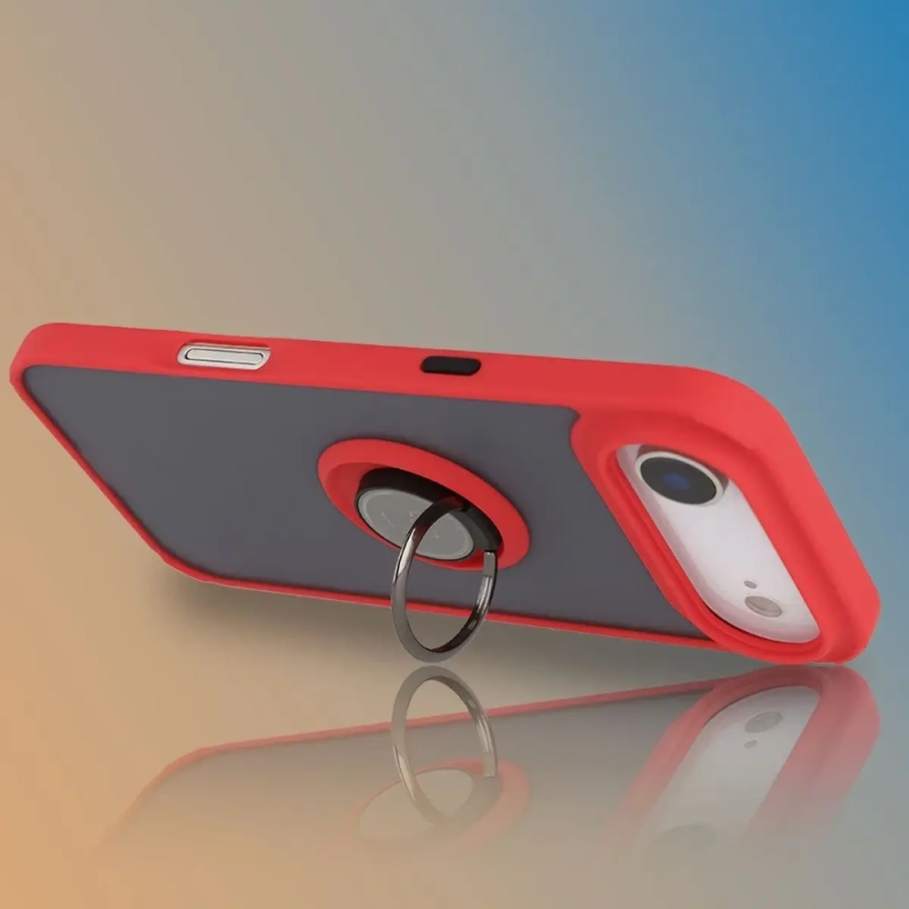 Etui z uchwytem na palec Bizon Case Hybrid Ring do Apple iPhone Air przydymione z czerwoną ramką
