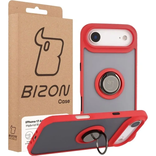 Etui z uchwytem na palec Bizon Case Hybrid Ring do Apple iPhone 17 Air przydymione z czerwoną ramką
