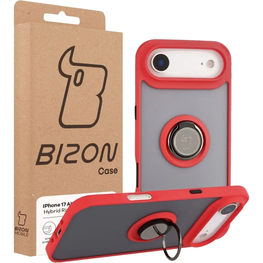 Etui z uchwytem na palec Bizon Case Hybrid Ring do Apple iPhone Air przydymione z czerwoną ramką