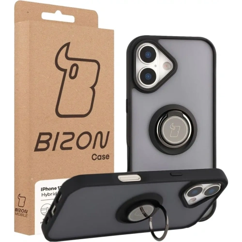 Etui z uchwytem na palec Bizon Case Hybrid Ring do Apple iPhone 17 przydymione z czarną ramką