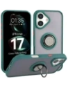 Etui z uchwytem na palec Bizon Case Hybrid Ring do Apple iPhone 17 przydymione z ciemnozieloną ramką