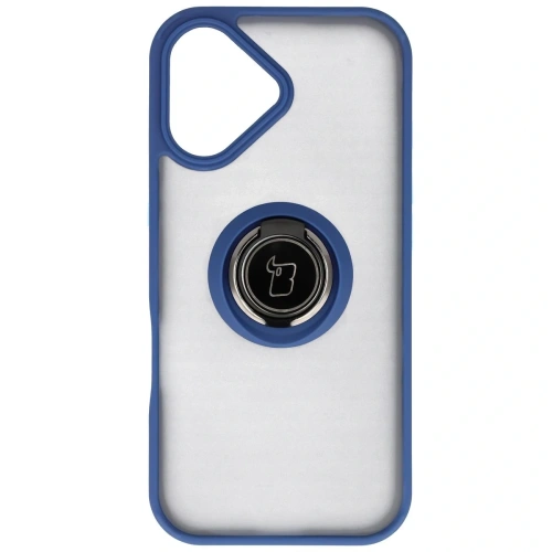 Etui z uchwytem na palec Bizon Case Hybrid Ring do Apple iPhone 17 przydymione z granatową ramką