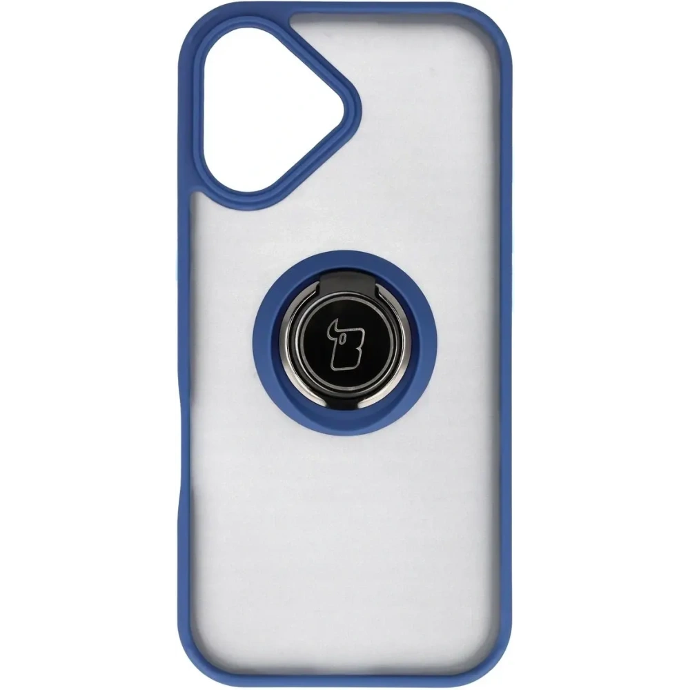 Etui z uchwytem na palec Bizon Case Hybrid Ring do Apple iPhone 17 przydymione z granatową ramką