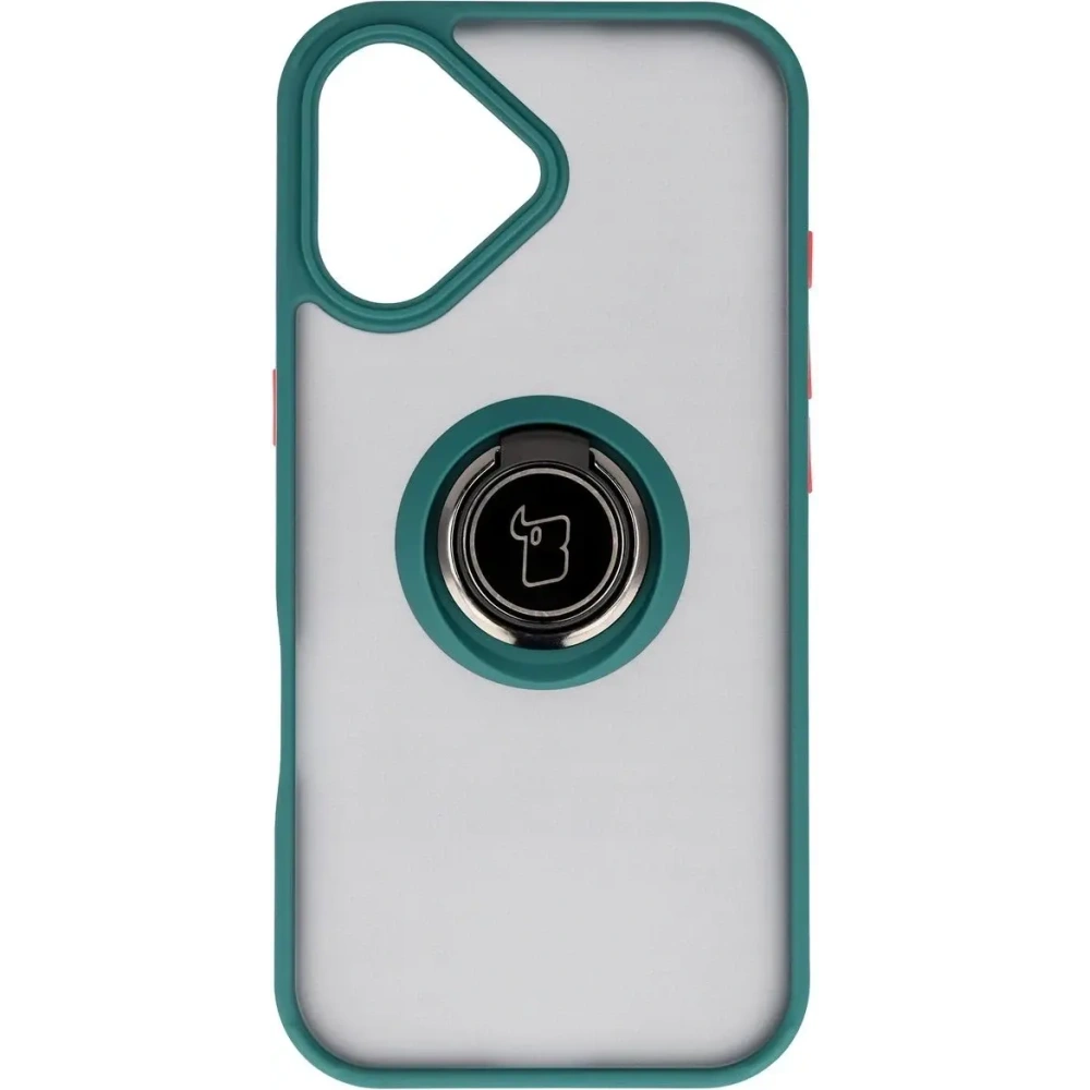 Etui z uchwytem na palec Bizon Case Hybrid Ring do Apple iPhone 17 przydymione z ciemnozieloną ramką