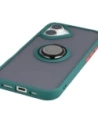 Etui z uchwytem na palec Bizon Case Hybrid Ring do Apple iPhone 17 przydymione z ciemnozieloną ramką