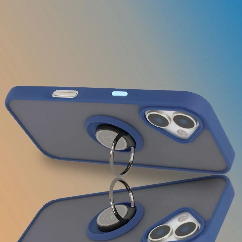 Etui z uchwytem na palec Bizon Case Hybrid Ring do Apple iPhone 17 przydymione z granatową ramką