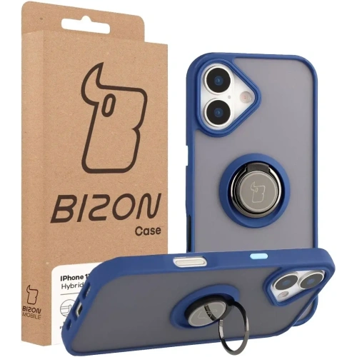 Etui z uchwytem na palec Bizon Case Hybrid Ring do Apple iPhone 17 przydymione z granatową ramką