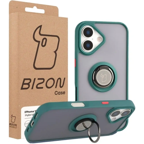 Etui z uchwytem na palec Bizon Case Hybrid Ring do Apple iPhone 17 przydymione z ciemnozieloną ramką