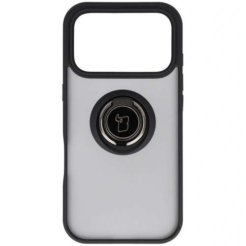 Etui z uchwytem na palec Bizon Case Hybrid Ring do Apple iPhone 17 Pro przydymione z czarną ramką