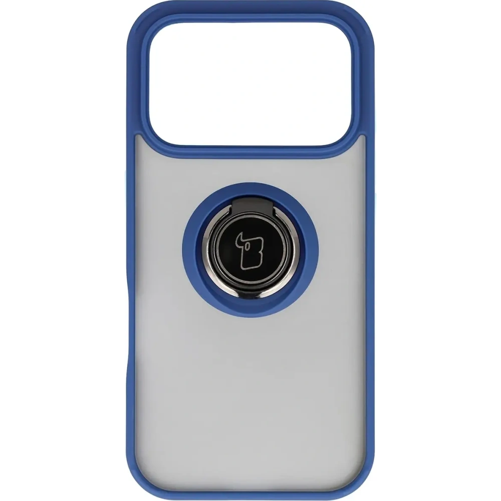 Etui z uchwytem na palec Bizon Case Hybrid Ring do Apple iPhone 17 Pro przydymione z granatową ramką