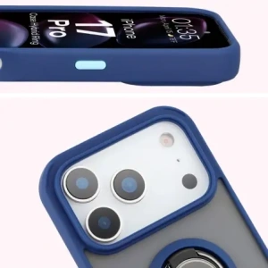 Etui z uchwytem na palec Bizon Case Hybrid Ring do Apple iPhone 17 Pro przydymione z granatową ramką