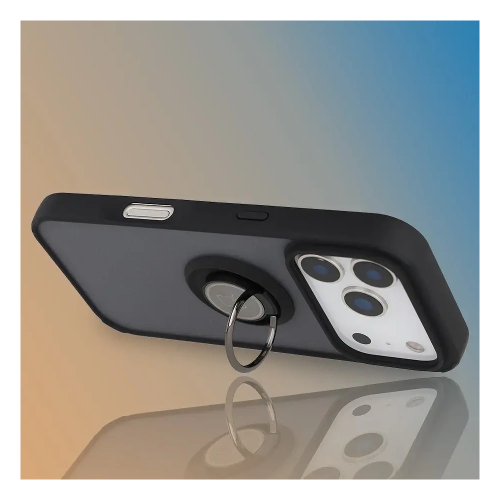 Etui z uchwytem na palec Bizon Case Hybrid Ring do Apple iPhone 17 Pro przydymione z czarną ramką