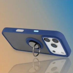 Etui z uchwytem na palec Bizon Case Hybrid Ring do Apple iPhone 17 Pro przydymione z granatową ramką