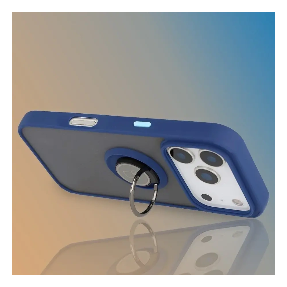 Etui z uchwytem na palec Bizon Case Hybrid Ring do Apple iPhone 17 Pro przydymione z granatową ramką
