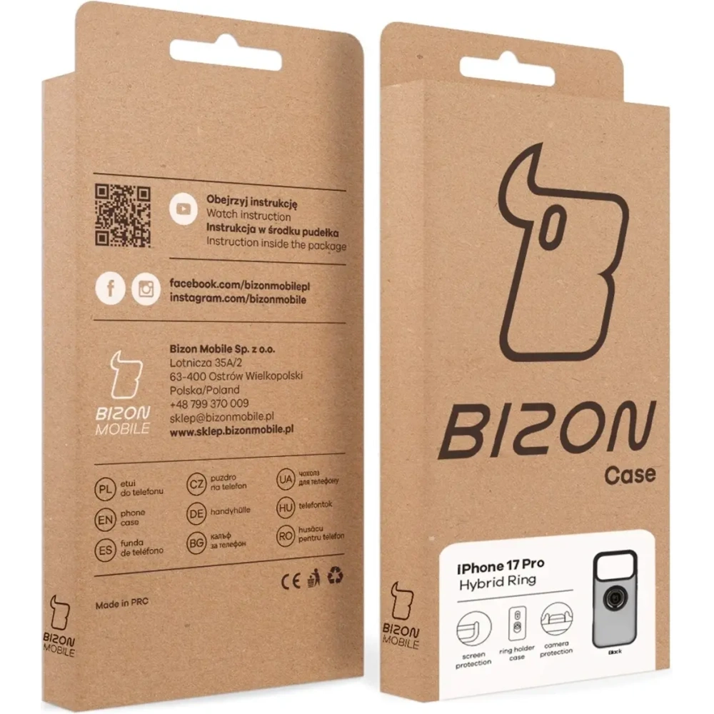Etui z uchwytem na palec Bizon Case Hybrid Ring do Apple iPhone 17 Pro przydymione z czarną ramką