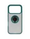 Etui z uchwytem na palec Bizon Case Hybrid Ring do Apple iPhone 17 Pro przydymione z ciemnozieloną ramką