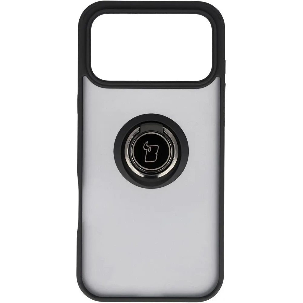Etui z uchwytem na palec Bizon Case Hybrid Ring do Apple iPhone 17 Pro Max przydymione z czarną ramką