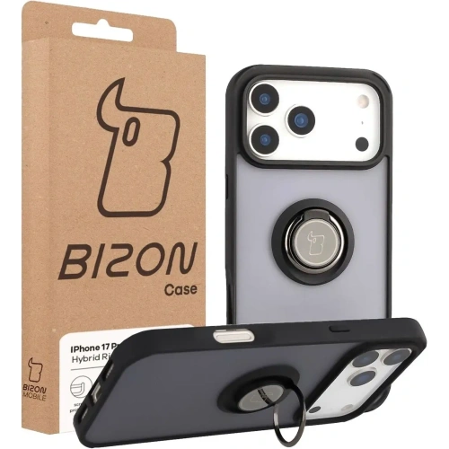 Etui z uchwytem na palec Bizon Case Hybrid Ring do Apple iPhone 17 Pro Max przydymione z czarną ramką