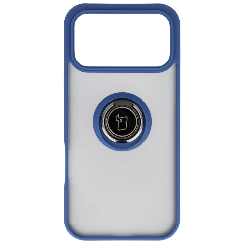 Etui z uchwytem na palec Bizon Case Hybrid Ring do Apple iPhone 17 Pro Max przydymione z granatową ramką