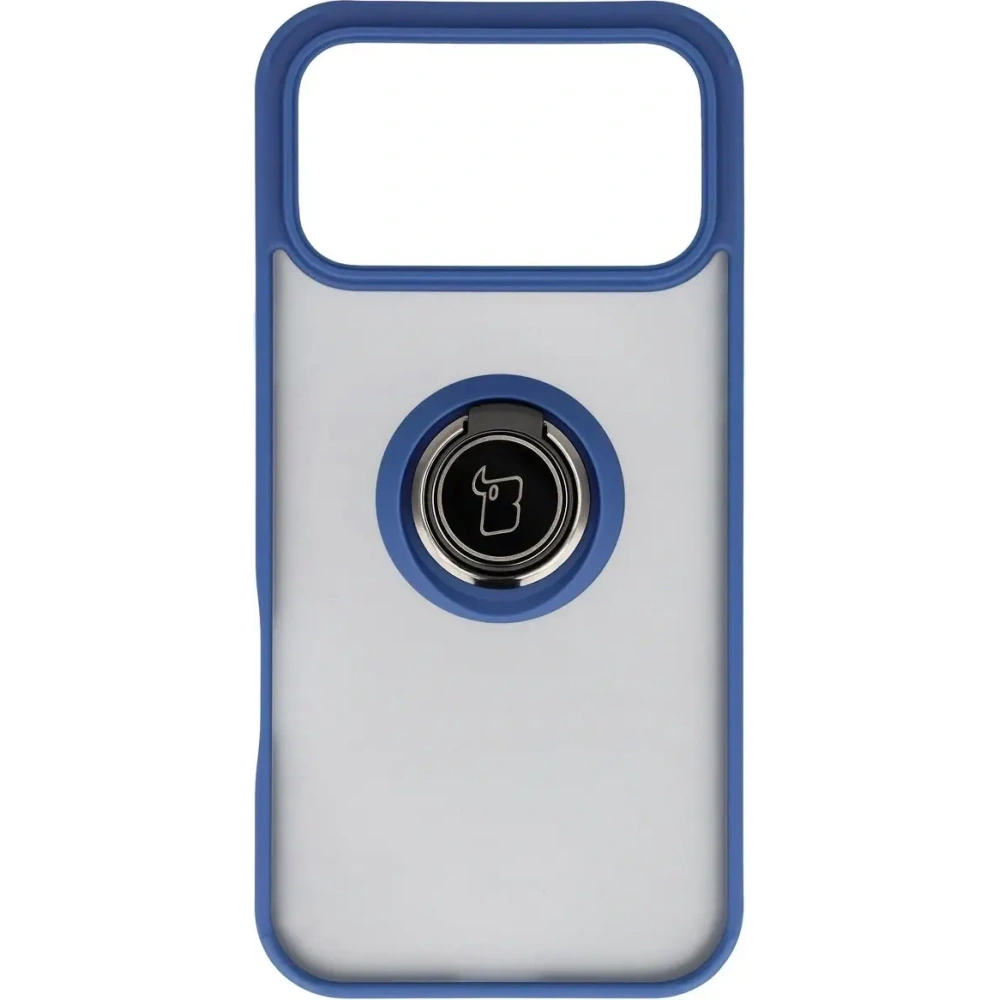 Etui z uchwytem na palec Bizon Case Hybrid Ring do Apple iPhone 17 Pro Max przydymione z granatową ramką
