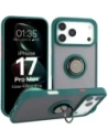 Etui z uchwytem na palec Bizon Case Hybrid Ring do Apple iPhone 17 Pro Max przydymione z ciemnozieloną ramką