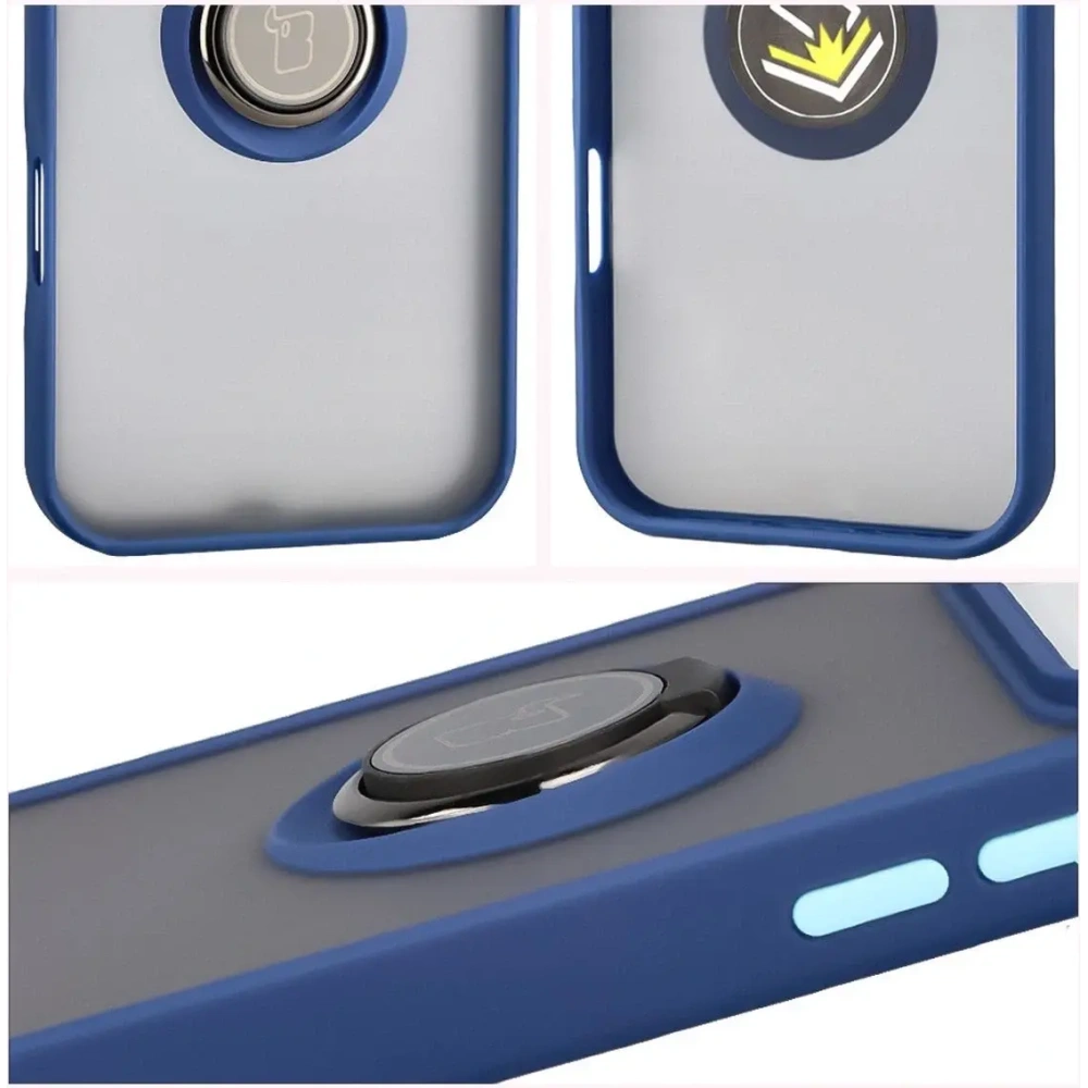 Etui z uchwytem na palec Bizon Case Hybrid Ring do Apple iPhone 17 Pro Max przydymione z granatową ramką