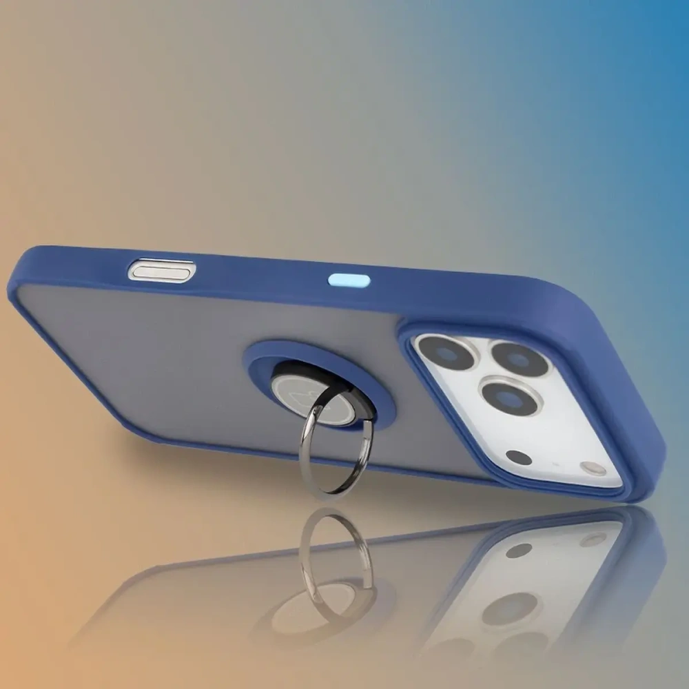 Etui z uchwytem na palec Bizon Case Hybrid Ring do Apple iPhone 17 Pro Max przydymione z granatową ramką