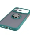 Etui z uchwytem na palec Bizon Case Hybrid Ring do Apple iPhone 17 Pro Max przydymione z ciemnozieloną ramką