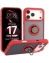Etui z uchwytem na palec Bizon Case Hybrid Ring do Apple iPhone 17 Pro Max przydymione z czerwoną ramką