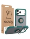Etui z uchwytem na palec Bizon Case Hybrid Ring do Apple iPhone 17 Pro Max przydymione z ciemnozieloną ramką