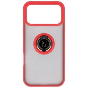 Etui z uchwytem na palec Bizon Case Hybrid Ring do Apple iPhone 17 Pro Max przydymione z czerwoną ramką