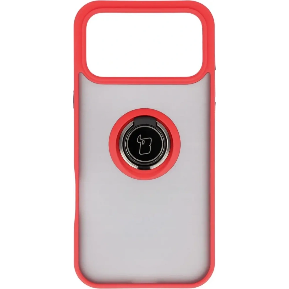 Etui z uchwytem na palec Bizon Case Hybrid Ring do Apple iPhone 17 Pro Max przydymione z czerwoną ramką