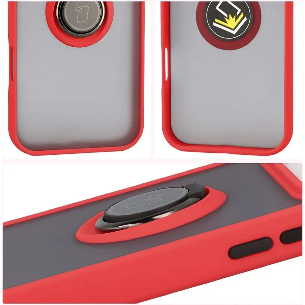 Etui z uchwytem na palec Bizon Case Hybrid Ring do Apple iPhone 17 Pro Max przydymione z czerwoną ramką